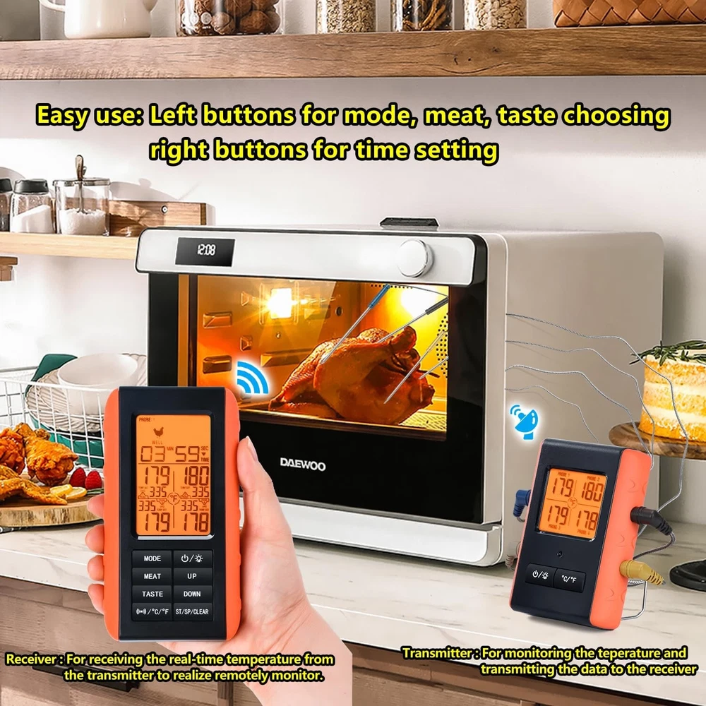 Wireless Meat Thermometer for Grilling and Smoking, Food Thermometer for BBQ ...