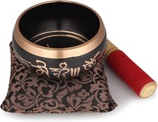Pick End Now Brass Meditation Bowl with Stick And Cushion Tibetan Buddhist