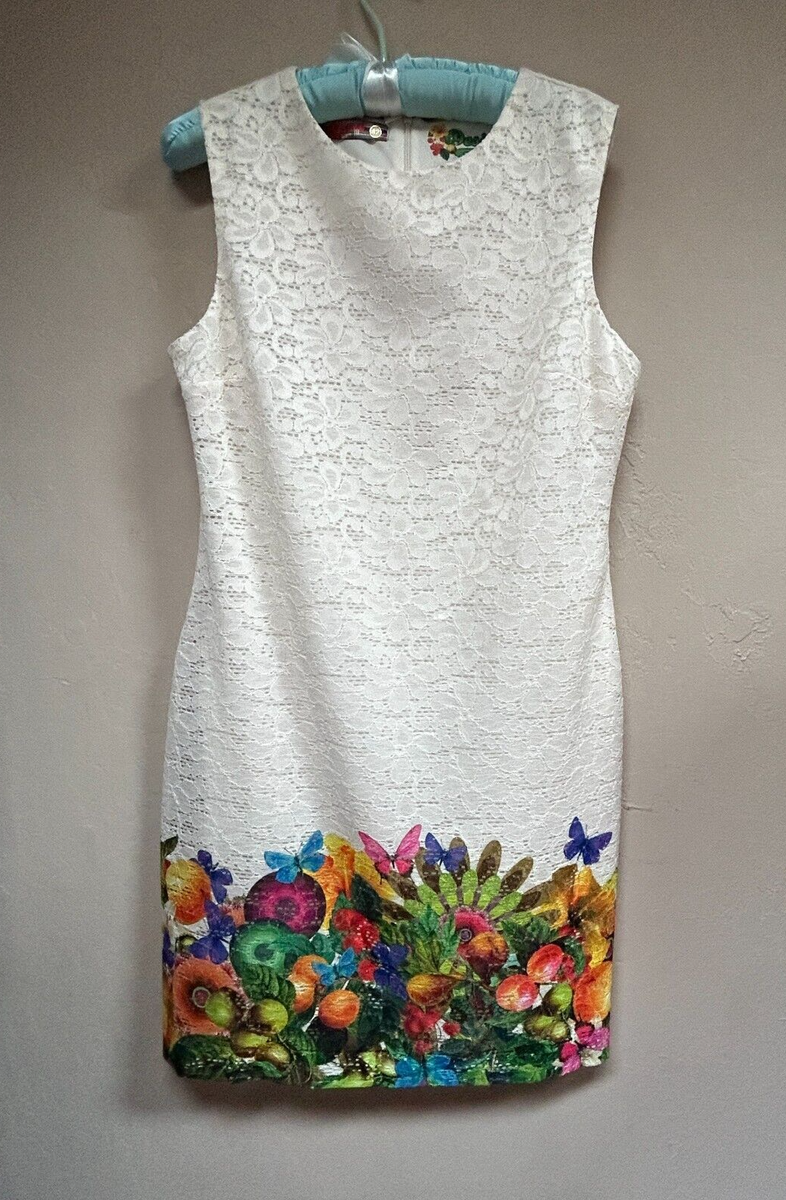 Desigual Women Size 42 Floral Butterfly Lace Sleeveless Sheath 