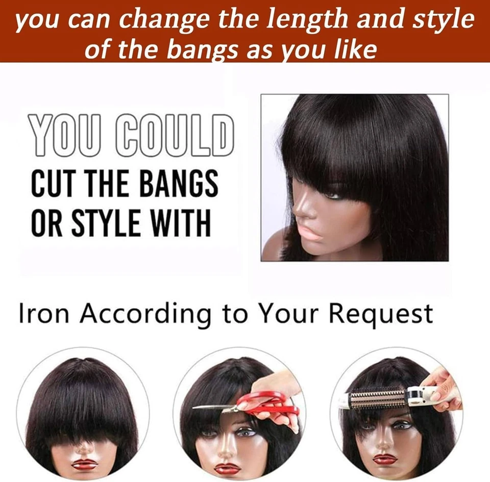 Short Bob Wig with Bangs Human Hair 2x1 Lace Wig Human Hair With Bangs for Women - Image 3 of 4