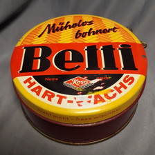 alte Blechdose M&uuml;helos bohnert Betti Hart-Wachs von Koso 1950er/60er Bohnerwachs