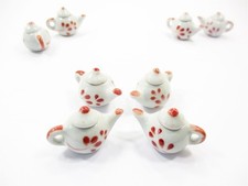 Set 4 Coffee Pot Teapot Red Paint Dollhouse Miniature Ceramic Supply 12932