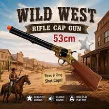 53cm Cowboy Rifle Cap Gun Wild West Toy Fires 8 Ring Shot Caps Kids 5+