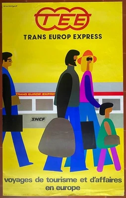 Affiche TEE Trans-Europ-Express Voyages tourisme TRAIN Guy Georget 62x100cm 1977 - Photo 1/4