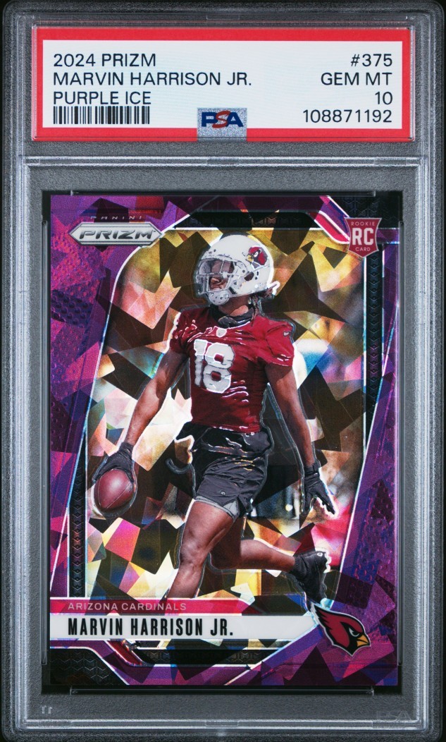 Marvin Harrison Jr. 2024 Prizm Purple Cracked Ice /225 PSA 10 💎 #375 RC Rookie
