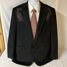 Pagano West Western Rockabilly Blazer Black Velvet Embroidery Measures 46L 46 L