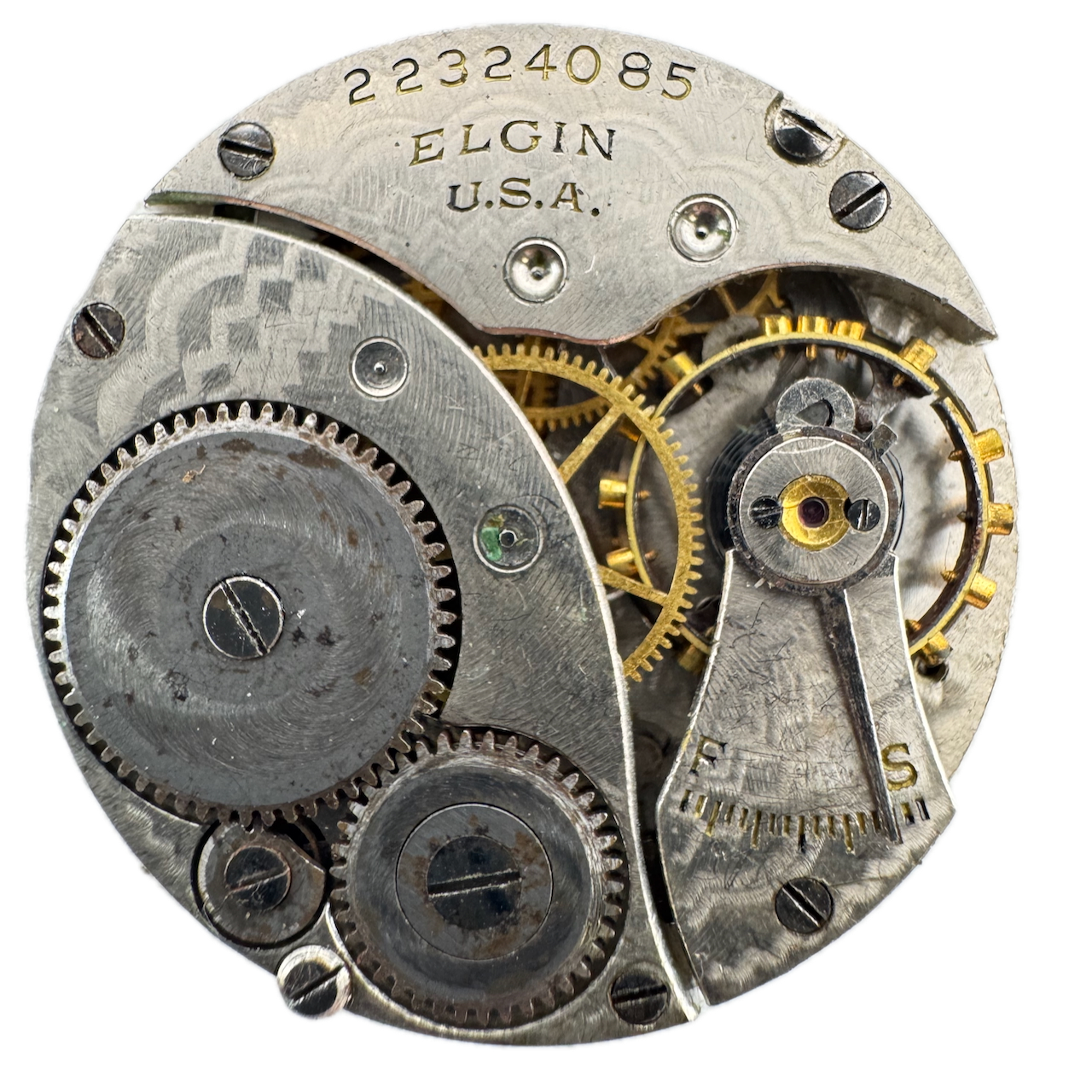 1920 Elgin 7 Jewel Antique Mechanical Pocket Watch Movement 3/0s Yellow 463 USA