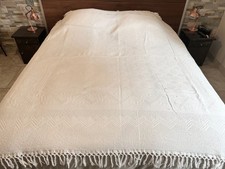 Dessus de lit nid d'abeille 1930, coton blanc, linge ancien couverture 210 x 200