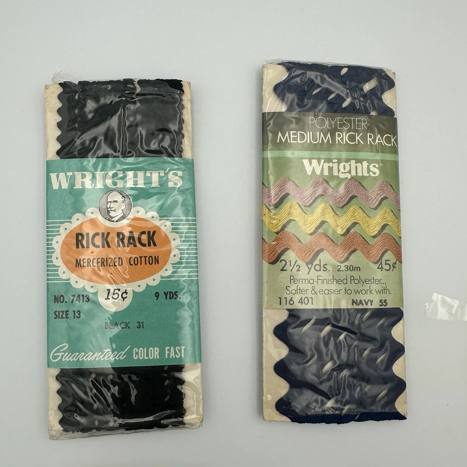 Vintage Wright's Trims Rick Rack Lot Of 5 - Metallic Gold, Black, Dk Blue &white - Image 3 of 4