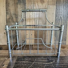 Vintage MCM Chrome Plated Metal Faux Bamboo Magazine Rack Holder 16"