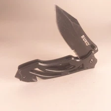 Ruko Pocket Knife Drop Point Combo Edge Black Glass Breaker *See Description*