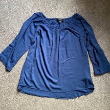 Karen Kane Blouse Top 3/4 Roll Up Sleeve Size M (UK 14-16) Blue