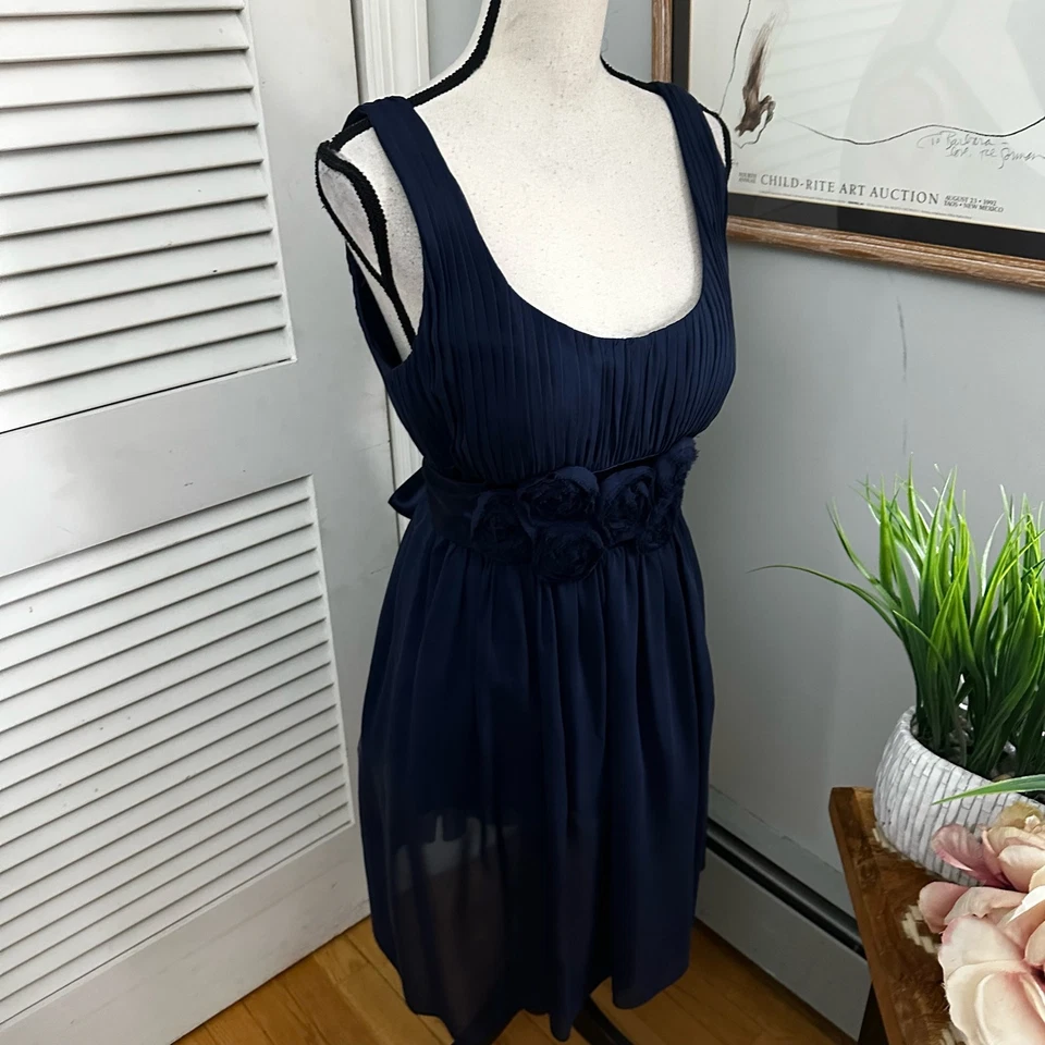 OC OLEG CASSINI женское платье 100% шелк синий шифоновое завышенной талией официальный | 10 - Изображение 4 из 4