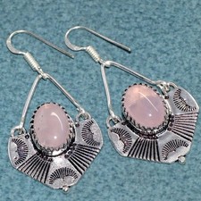 Exclusive Rose Quartz 925 Silver Plated Earrings 2" Holiday Gifts Trendy JW