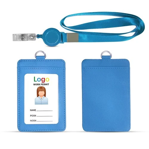 HYCOPROT ID Badge Holder with Lanyard Heavy Duty Retractable PU Leather Verti... - product listing photo