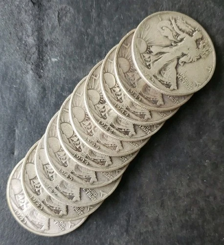 Lot of 10 50c Walking Liberty Silver Half Dollars