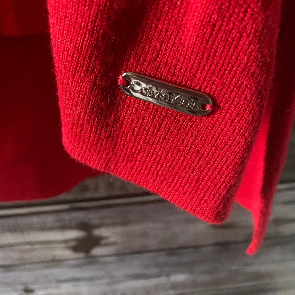 Suéter feminino Calvin Klein manga comprida gola alta tamanho G vermelho pulôver de férias - Imagem 3 de 4