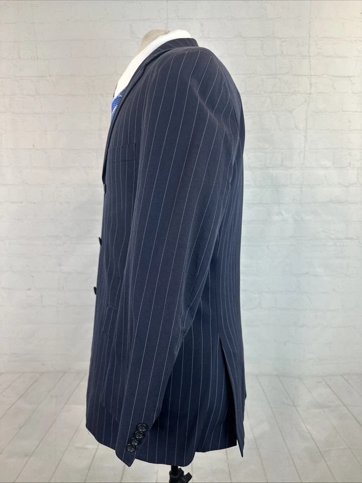Blazer para hombre Burberry 40R azul marino a rayas 100 % algodón dos botones ajuste deportivo Foto 3 de 4