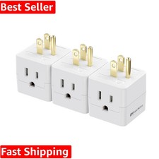 Listed 3-Pack 3 Outlet Wall Adapter Grounded Cube Tap, Outlet Splitter, 3 Wa...