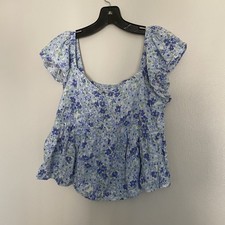 Jessica Simpson Floral Linen Blend Ruffle Top Size Large