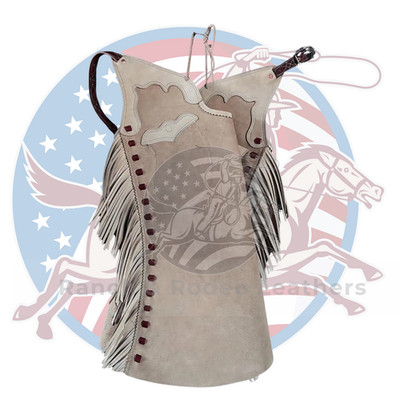Beige Leather Chaps Handmade Western Suede Fringe Horse Riding Cowboy Rodeo