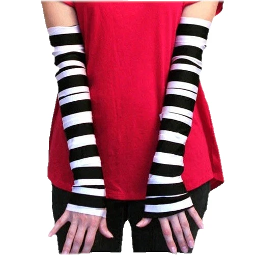 Black Pinstriped Gloves Adult Mime Costume White Long Elbow Arm Warmers Cut Out