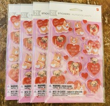 4 New Sealed American Greetings Puppy Dog Corgi Bulldog Hearts 21 Puffy Stickers