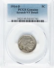 1914 D Buffalo Nickel 5c - PCGS VF Detail