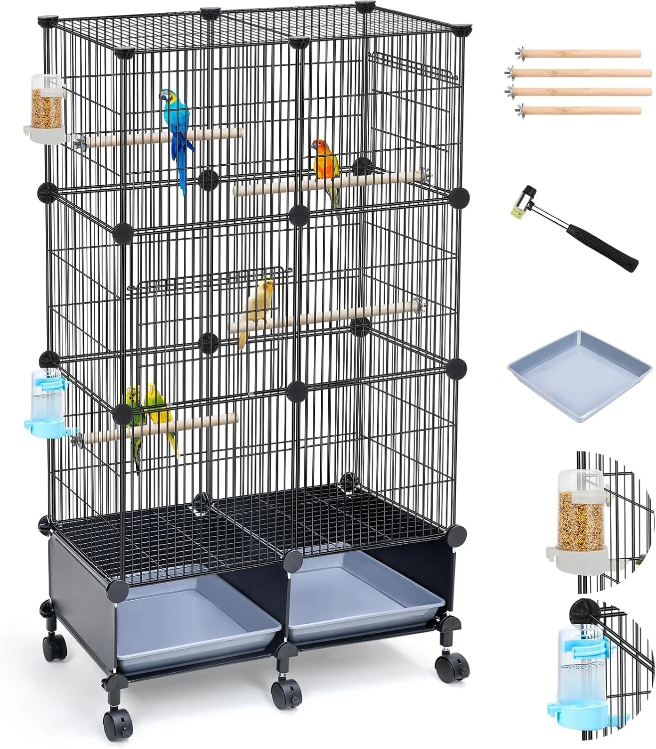 Upgraded Encrypted 46-Inch Bird Cage W/ Wooden Perches Metal Parakeet Cage