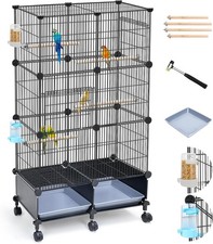 Upgraded Encrypted 46-Inch Bird Cage W/ Wooden Perches Metal Parakeet Cage