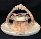 WELLER POTTERY RARE FLEMISH THREE PIECE INKWELL WITH ROSES...SIGNED & MINT! RARE