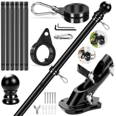 7FT Stainless Steel Spinning Flag Pole Kit - 360° Rings & Clips, Wall Mount, No