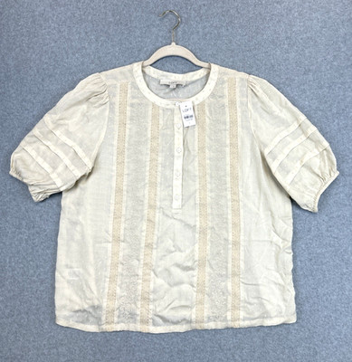 NWT Loft Blouse Cream Women s Large Swiss Dot Embroidered Ballon Sleeve Romantic