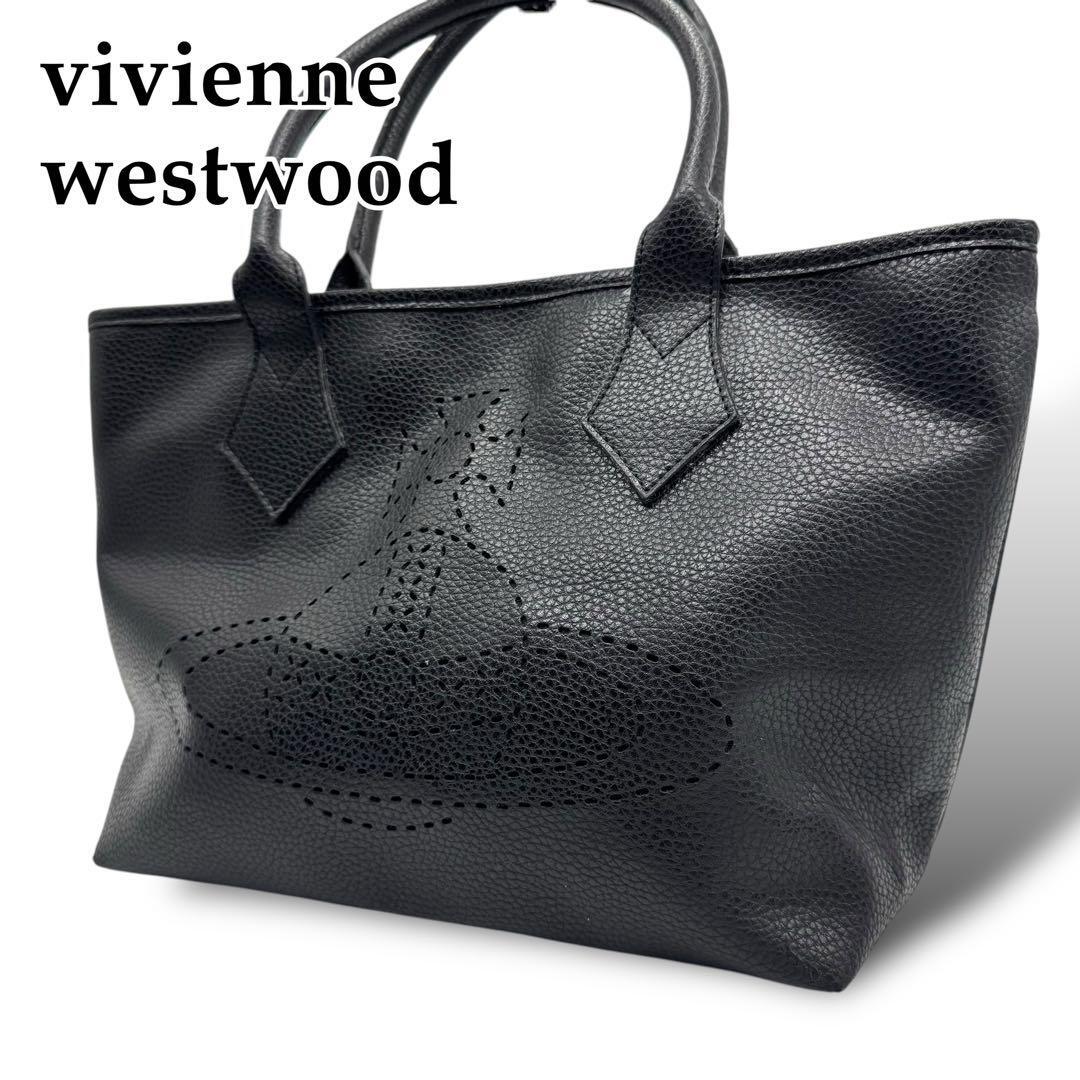 Vivienne Westwood Tote Bag Black Leather Orb Logo Unisex Women  Used Excellent+