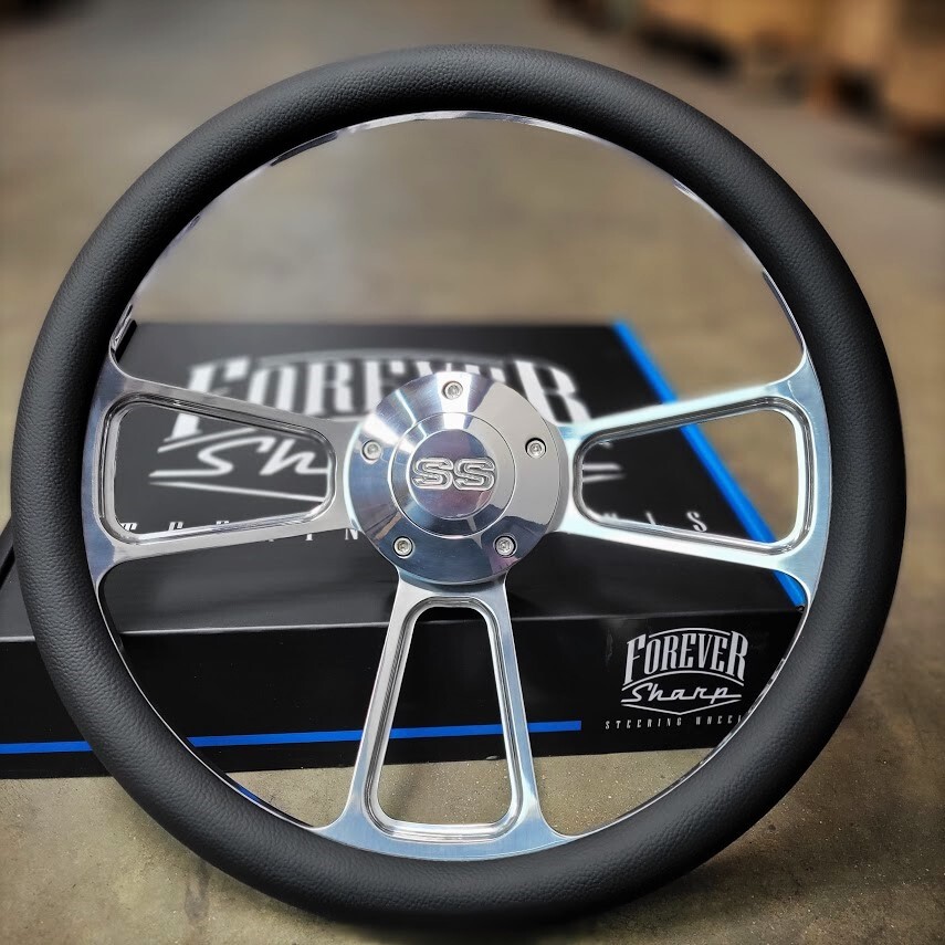 14" Sharp Billet Steering Wheel With Chevy Horn & Carbon Fiber Look | Gray | Aluminum | 14 In - Foto 6