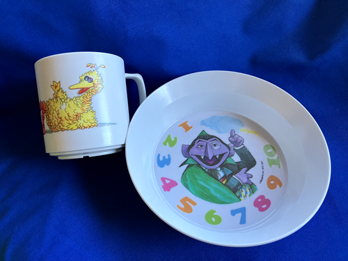 Vtg. Sesame Street Muppets COUNT VON COUNT Kid's BOWL & BIG BIRD CUP 1977