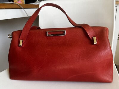 Mauro Governa Leather Handbag Purse Red Orange Made in ITALY