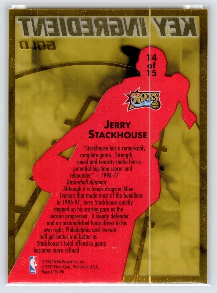 1997-98 Fleer Jerry Stackhouse Key Ingredient Gold #14 Philadelphia 76ers - Image 2 of 2