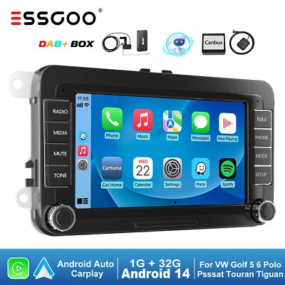 Carplay Autoradio DAB+ RDS 7" Android 14 GPS Für VW GOLF 5 6 Touran Passat Jetta - Bild 1 von 4