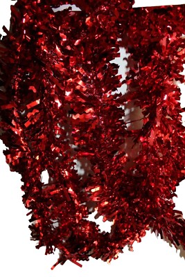 9 Feet Red Festive Christmas Tree Tinsel Garland Waves Cut easy decor