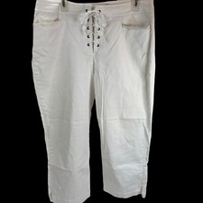 Vintage Gloria Vanderbilt Women Capri Cropped Pants Size L White Lace up Front