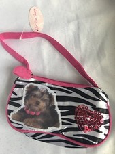 ON THE VERGE GIRLS PUPPY AND HEART SHOULDER BAG WITH ZEBRA STRIPE RETAIL 12-NEW