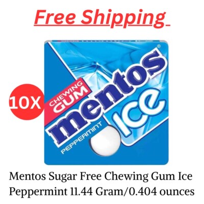 10 Pack X Mentos Sugar Free Chewing Gum Ice Peppermint 11.44 Gram