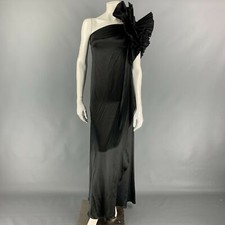 Marc Jacobs Size 0 Black Silk Ruffle Sleeve Asymmetrical Gown
