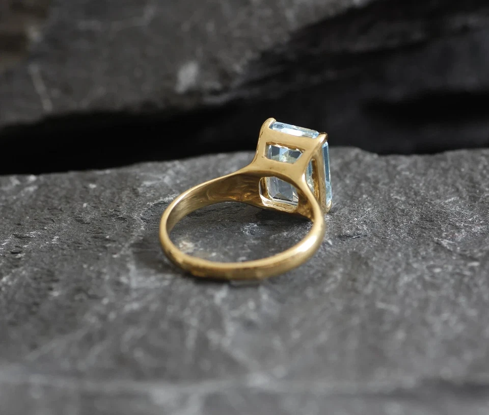 Emerald Cut 3.00ct  Natural Aquamarine Diamond Engagement Ring 14K Yellow Gold 6 - Image 4 of 4