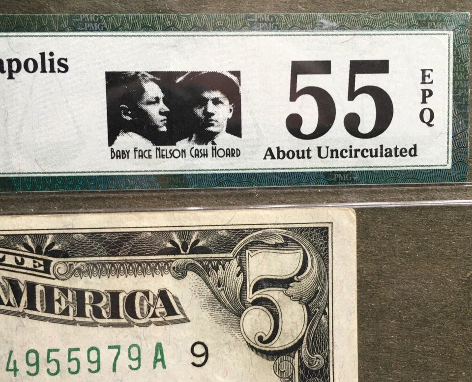 1928A $5 FRN  MINNEAPOLIS [] Baby Face Nelson Cash Hoard [] PMG 55 EPQ - Image 3 of 3