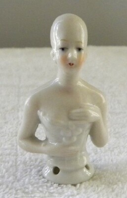 Vintage Bald Lady, Germany, 2 3/8'' Tall Mini Half Doll, Pin Cushion