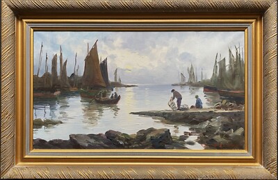 Antonio Godoy (Akt 1940-1970) Brasilianische Hafenszene Impressionist Ölgemälde