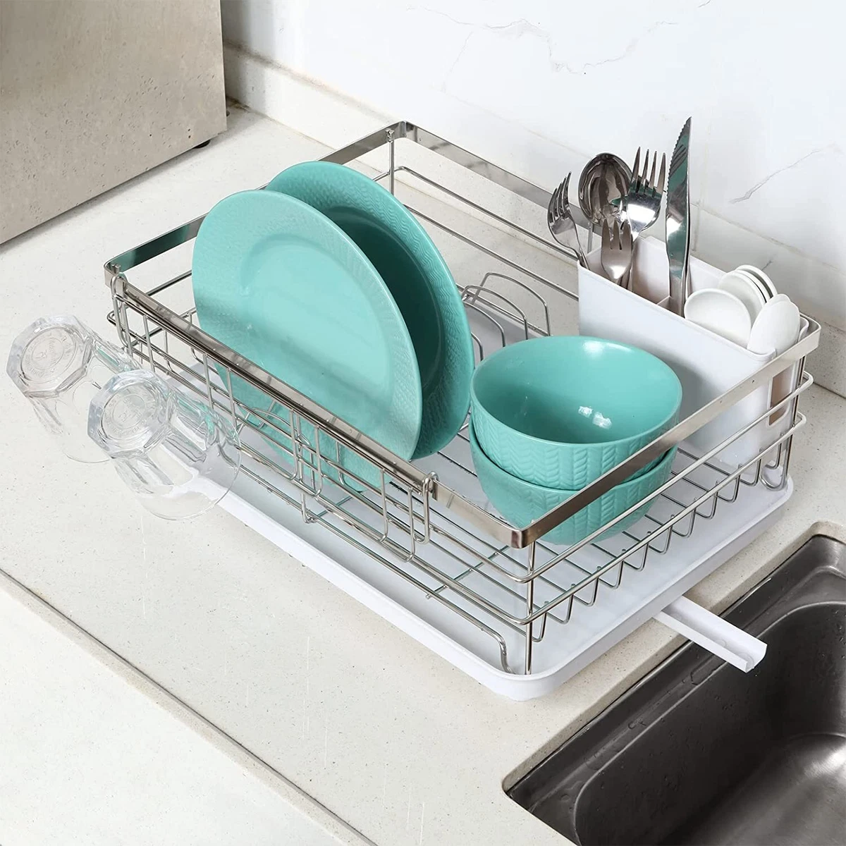 Shop Compact Kitchen Dish Rack Drainboard Set,plastic Dish Drying Rack,kitchen  Drain Rack With Lid Cover,for Kitchen Organizer Storage