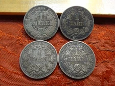 1892, 1893, 1900 & 1906 Germany 1 Mark .900 Silver Coins KM #14 Lot of 4